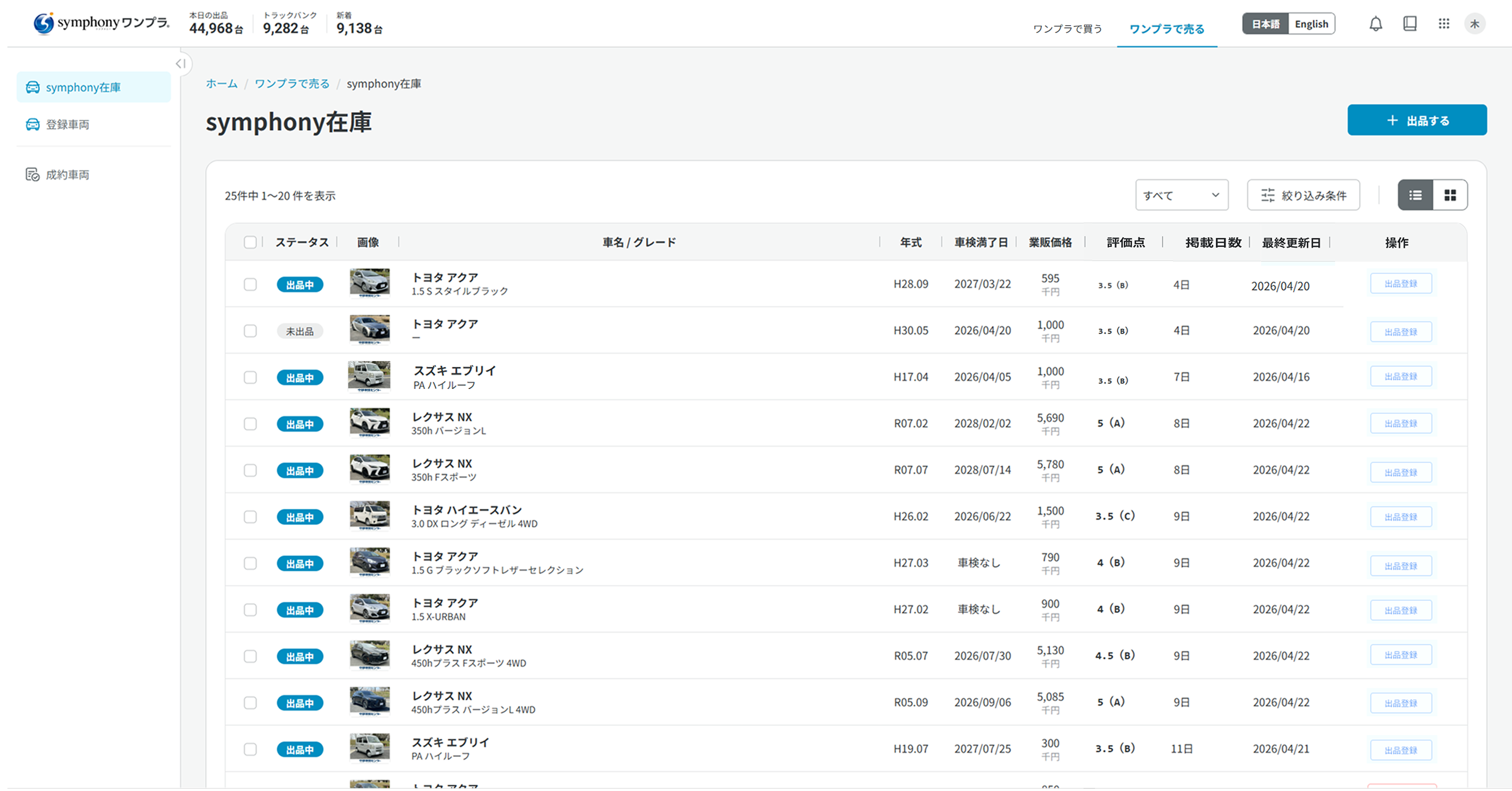 symphonyワンプラ 売り手画面 連携表示
